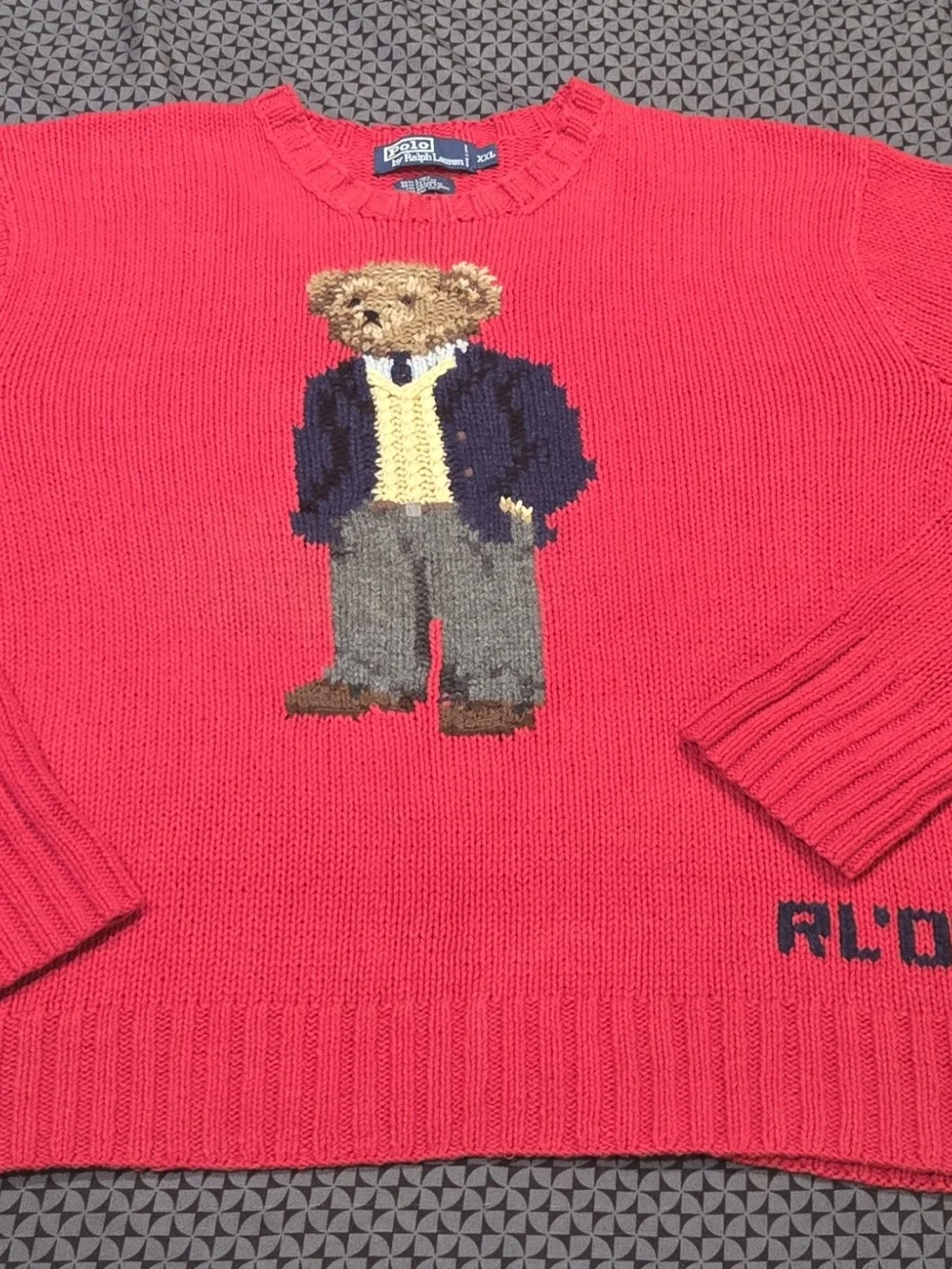 Polo by Ralph Lauren Red Polo Executive Bear Hand Knit Sweater. Like New.